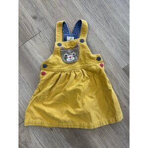 Frugi Baby Yellow Corduroy Cat Overall Dress Size 6-12 M